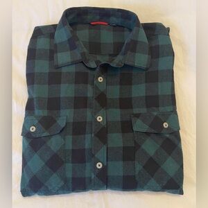Men’s Hunter Green and Black Buffalo Check Plaid Flannel Botton Down Shirt